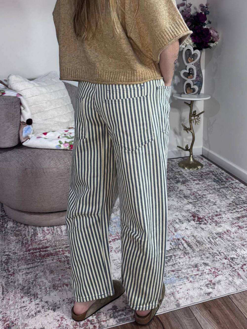 NEW BIBI benny twill barrel pants in navy cream - Picture 7 of 7